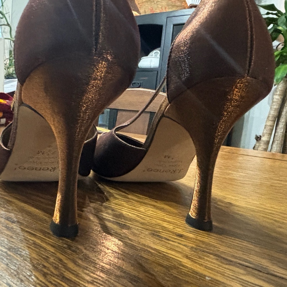 VTG J. Renee' Couture Iredescent Bronze D'orsay Rhinestone Leather Heels✨️7.5N - Picture 5 of 9